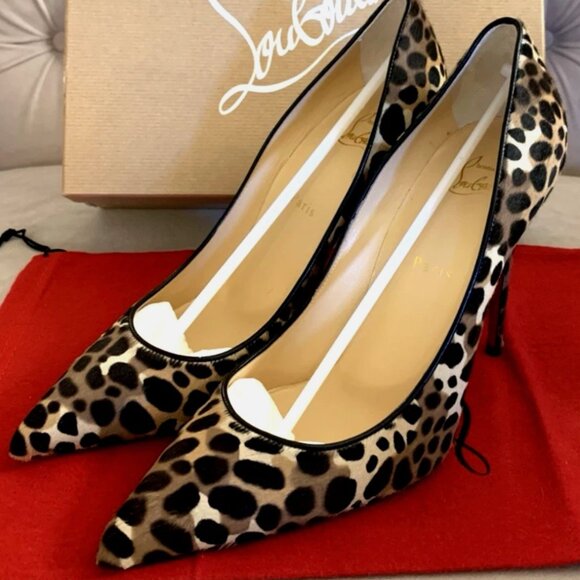 Christian Louboutin So Kate leopard Calf Hair 4.25 High Heel Pump Brown 40.5 NIB - Picture 10 of 16